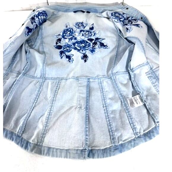 "ISAAC MIZRAHI LIVE" Bleached, Indigo Blue,Jean Jacket,Embroidered, Artsy,Whimsy - Picture 4 of 11
